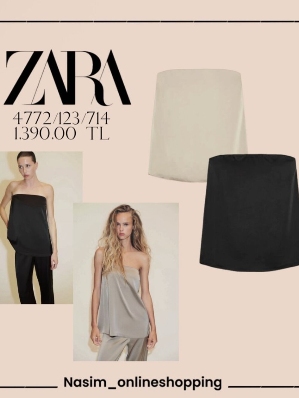 ZARA Satin Tube Top | Strapless Bandeau | Taupe Sage | NWT | Size M, L & XXL - Picture 8 of 10